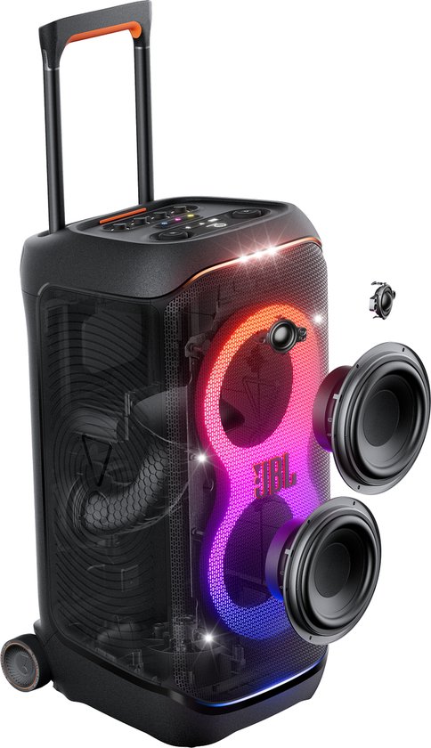 JBL Partybox Stage 320 - Draadloze Bluetooth Party Speaker - Op Wielen - Uitschuifbare Hangreep - LED verlichting - 18 uur - Spatwaterdicht - Zwart
