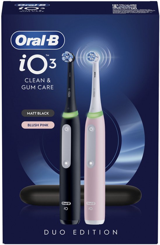 Oral-B iO 3 Elektrische Tandenborstel - Duo Zwart en Roze - inclusief Reisetui