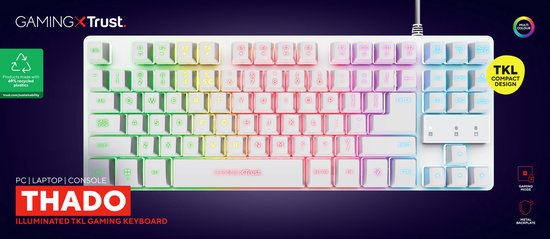 Trust GXT 833W Thado - Gaming Keyboard - TKL (tenkeyless) - Verlichting - PC/PS5 - Qwerty - Wit