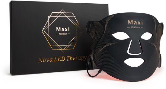 Maxi Meilleur® Nova series - Rood & Nabij infrarood - led gezichtsmasker lichttherapie - Anti-aging LED masker met rood licht therapie - Led Face mask - infrarood masker - led masker lichttherapie LED Masker zwart - Red Light therapy mask