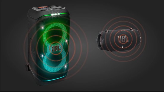 JBL Partybox Stage 320 - Draadloze Bluetooth Party Speaker - Op Wielen - Uitschuifbare Hangreep - LED verlichting - 18 uur - Spatwaterdicht - Zwart