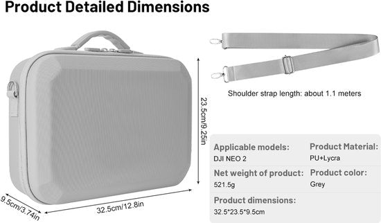 Kraftverdia Tas voor DJI Neo 2 Case, draagtas voor DJI Neo 2 Fly More Combo accessoires, compacte reistas voor RC-N3 Controlle/Neo2 accukoffer, voor drone bescherming/opslag