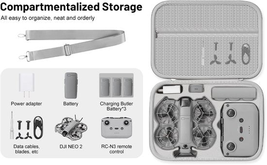 Kraftverdia Tas voor DJI Neo 2 Case, draagtas voor DJI Neo 2 Fly More Combo accessoires, compacte reistas voor RC-N3 Controlle/Neo2 accukoffer, voor drone bescherming/opslag