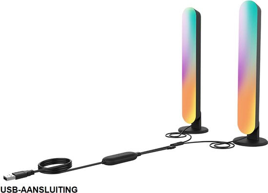 Lichtendirect - Smart Light Bar – RGB LED -Tafellamp- sfeerlamp – 2 stuks - TV verlichting – App & afstandsbediening – USB- Bureaulamp