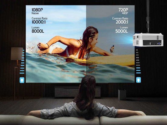 UpLiving® LCD Mini Beamer met WiFi | Met Bluetooth | Native Full HD | 10.000:1 Contrastratio | 8.000 Lumen | Projector - Mini Beamer - Draagbare Pocket Beamer - Afstandsbediening - Draagtas