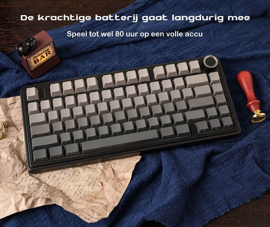 EPOMAKER x AULA F75 - Zwart/Grijs - Mechanisch Draadloos Toetsenbord - RGB - 75% - QWERTY - Gaming Keyboard - Leobog Reaper Switch
