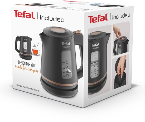 Tefal Includeo KI5338 - Waterkoker - 1L - Maataanduiding - Anti-kalkfilter - 2400W - Zwart