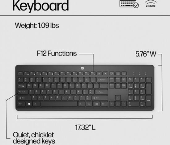 HP 230 - Draadloos Toetsenbord - Qwerty - ISO- Zwart