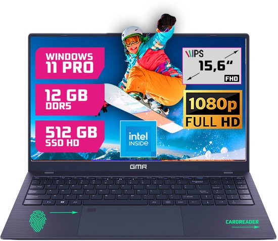 Office Laptop 15.6 Inch Full HD - Intel N95 - 12GB DDR5 RAM - 512GB SSD - Windows 11 Pro - GMR Notebook voor Studie, School, Office, Internet, E-mail en Thuiswerken - Zakelijke Laptop - Studenten Laptop - Werk Laptop