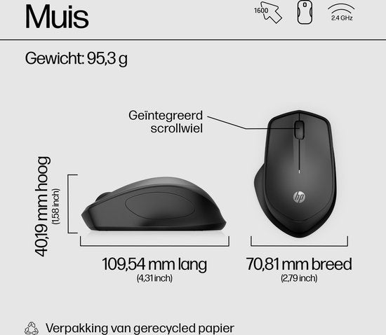 HP 280M - Draadloze Muis - Extra stil - Ergonomisch - Zwart