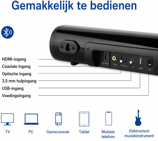 TV Soundbar met ingebouwde Subwoofer Surround Sound, Wireless 5.0 Bluetooth Device Streaming, GROTE afstandsbediening