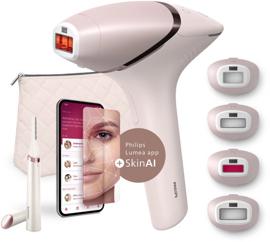 Philips Lumea IPL 9900 Series - IPL Ontharingsapparaat - AI haarvermindering analyse - 4 opzetstukken met trimmer - BRP959/00