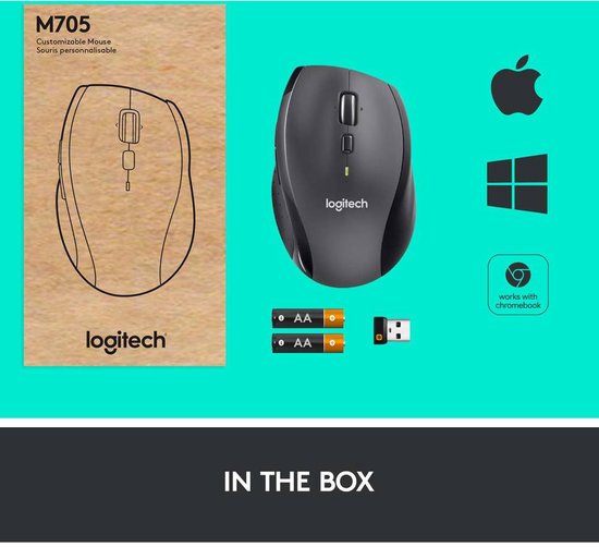Logitech M705 - Draadloze Marathon Muis - USB - Rechtshandig - Grijs