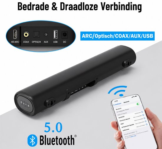 TV Soundbar met ingebouwde Subwoofer Surround Sound, Wireless 5.0 Bluetooth Device Streaming, GROTE afstandsbediening