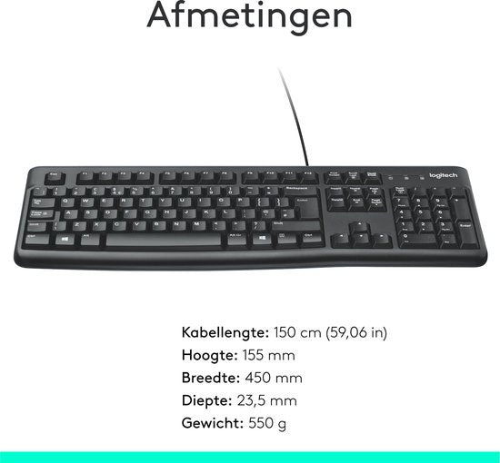 Logitech K120 - Bedraad Toetsenbord - QWERTY - ISO - Zwart
