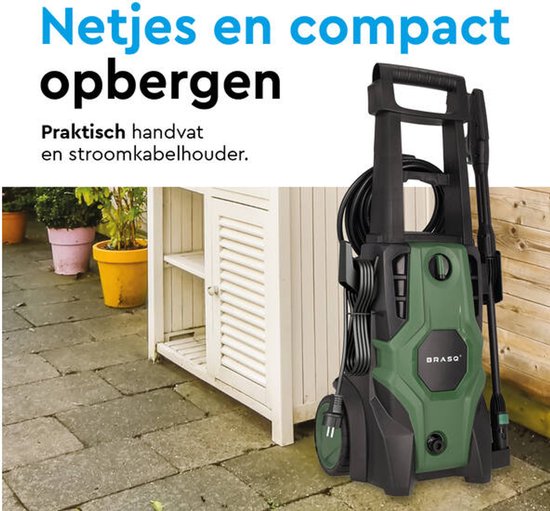BRASQ Hogedrukreiniger - Terrasreiniger - Hogedrukspuit – 2000W - 150 bar - 468 L/H - Complete set