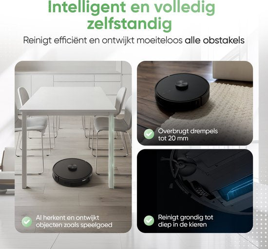 Heevey Robotstofzuiger met dweilfunctie - Automatisch leegstation - Vacuum cleaner - Dweilrobot - Huisdieren - 7000PA zuigkracht - LDS lasernavigatie - Dweilrobot - 2 extra stofzuigerzakken - Met app
