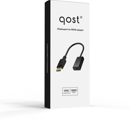 Qost - 4K DisplayPort naar HDMI adapter - DP to HDMI - 4K@30Hz - Gold Plated - Zwart - Compatibel met Computer / Monitor / TV / Projector / Dell / Lenovo / HP
