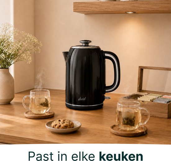 Vivid Green Luxe Waterkoker 1.7L - Retro Design - 2200W - BPA-vrij - 360° - RVS - Zwart