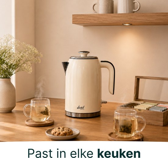 Vivid Green Luxe Waterkoker 1.7L - Retro Design - 2200W - BPA-vrij - 360° - RVS - Creme