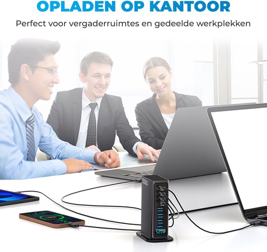 520W 8-poorts USB-oplaadtoren - Laadstation - Snellader 100W - Oplader - 4x USB-C PD Fast Charge 100W - 4x USB-A Quick Charge 30W - GaN Technologie - Inclusief USB-C 100W oplaadkabel - Zwart