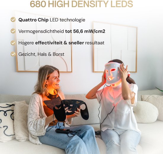 Maxi Meilleur® Pro Series full set - led masker & decolleté – uw verbeterde anti aging routine met lichttechnologie - huidverjongingsapparaat - Red Light Therapy (rood & infrarood licht) - LED Gezichtsmasker & Decolleté White