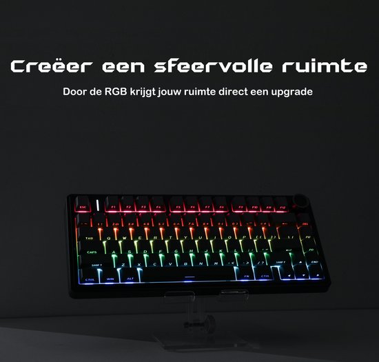 EPOMAKER x AULA F75 - Zwart/Grijs - Mechanisch Draadloos Toetsenbord - RGB - 75% - QWERTY - Gaming Keyboard - Leobog Reaper Switch