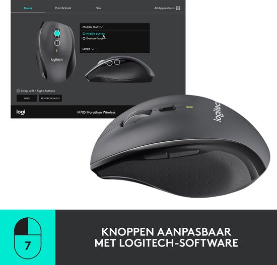 Logitech M705 - Draadloze Marathon Muis - USB - Rechtshandig - Grijs