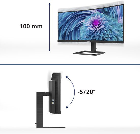 Philips 346E2CUAE - QHD Curved Ultrawide Monitor - USB-C 65w - EPEAT & TCO - 34 Inch