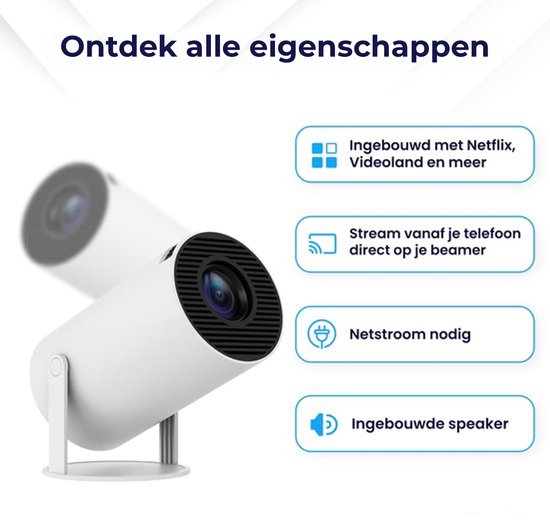 Ultieme Draagbare WiFi 6 Mini Beamer - 200 ANSI Lumen - Projector Streamen - BT 5.0 - Android - Home Cinema