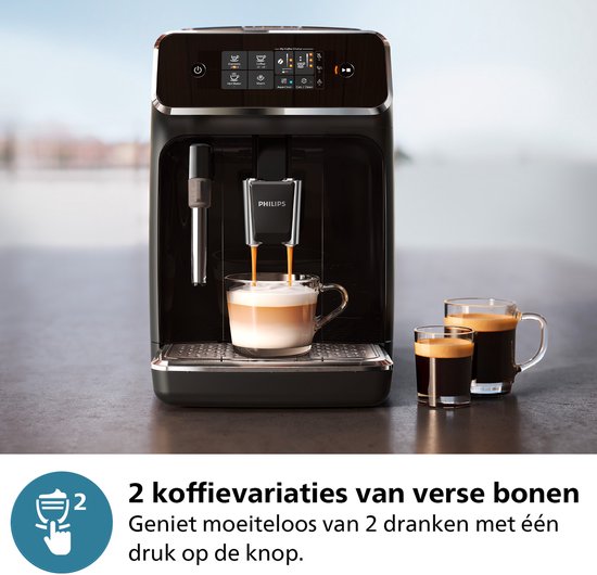 Philips 2200 Series - Espressomachine - 2 Soorten Koffie & Heet water - Melkopschuimer voor Cappuccino - Keramische molen - Volautomatisch - Zwart - Koffiemachine met bonen - EP2220/10