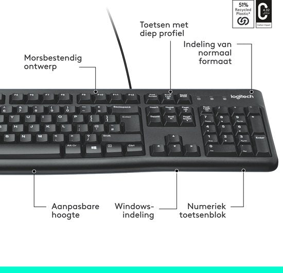 Logitech K120 - Bedraad Toetsenbord - QWERTY - ISO - Zwart