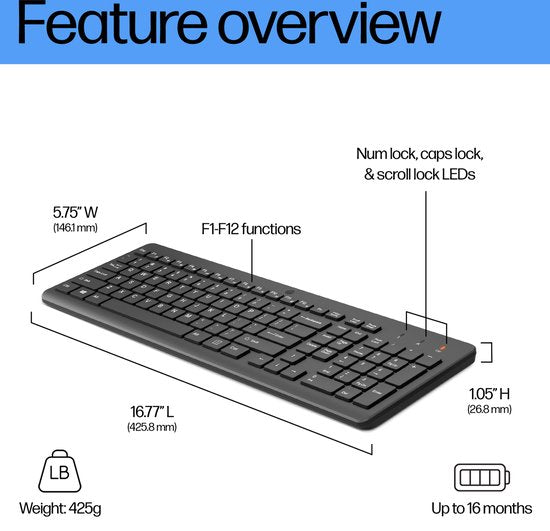 HP 230 - Draadloos Toetsenbord - Qwerty - ISO- Zwart