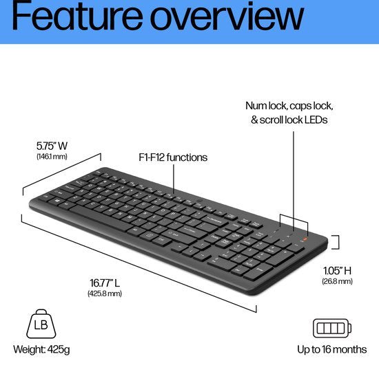 HP 230 - Draadloos Toetsenbord - Qwerty - ISO- Zwart