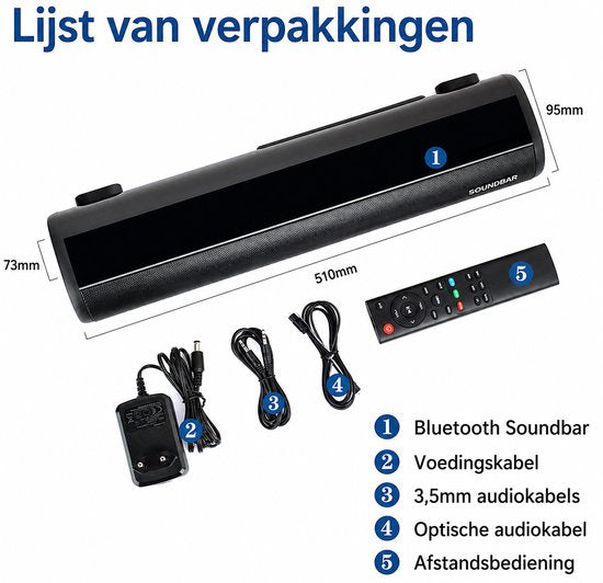 TV Soundbar met ingebouwde Subwoofer Surround Sound, Wireless 5.0 Bluetooth Device Streaming, GROTE afstandsbediening