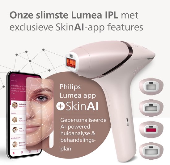 Philips Lumea IPL 9900 Series - IPL Ontharingsapparaat - AI haarvermindering analyse - 4 opzetstukken met trimmer - BRP959/00