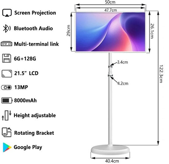 Innovastore Smart TV - Verrijdbare monitor - TV - Monitor - Android TV - Touchscreen - LED-tv - WIFI - Bluetooth - 21 inch