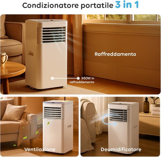 Mobiele airco - Draagbare koeler - Ruimte koelen - 3-in-1 functie - 9000 BTU - Wit