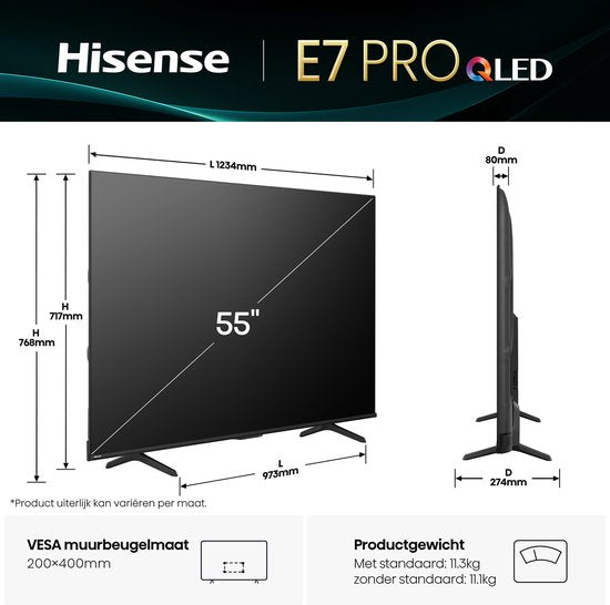 Hisense 55E7Q PRO - 55 inch - 4K QLED - 144hz - 2025 - Smart TV