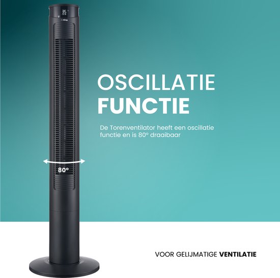 AirKing Torenventilator 117cm - Kolomventilator met Afstandsbediening - Ventilator staand met Timer - 3 Snelheidsstanden - Oscillatie & Dimbaar LED Scherm - Energiezuinig - Koelventilator voor Kamer - Zwart