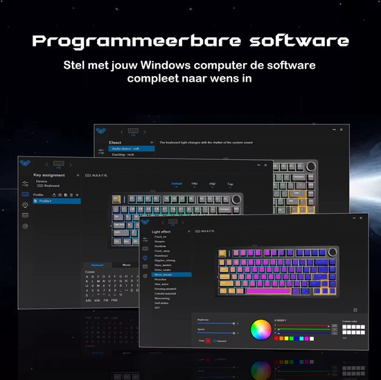 EPOMAKER x AULA F75 - Zwart/Grijs - Mechanisch Draadloos Toetsenbord - RGB - 75% - QWERTY - Gaming Keyboard - Leobog Reaper Switch