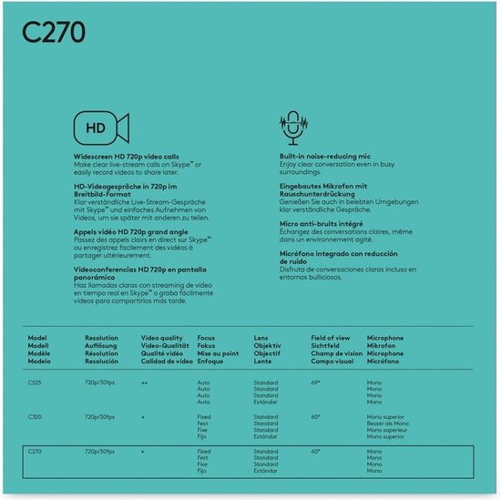 Logitech C270 - 720p HD Webcam - 3MP - Grijs
