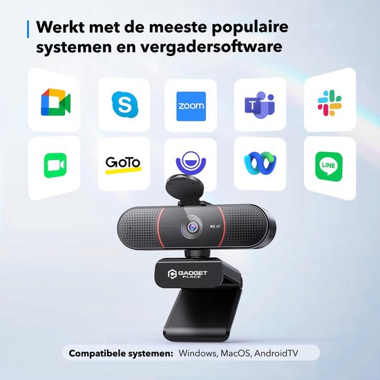 4K Ultra HD Pro Webcam met Ruisvrije Microfoon - Incl. Webcam Cover en USB Adapter - Voor Laptop en PC - Windows en Mac