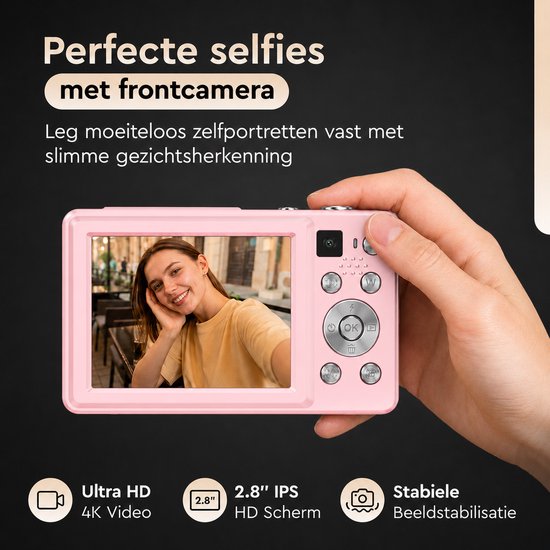 K&L Digitale Camera - 4K Ultra HD & 64MP - 64GB - Fotocamera - Inc. Selfiecamera - Vlog Camera voor Kinderen en Volwassenen - Compact Camera - Foto & Video - Dual Lens - 16x Zoom