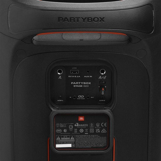 JBL Partybox Stage 320 - Draadloze Bluetooth Party Speaker - Op Wielen - Uitschuifbare Hangreep - LED verlichting - 18 uur - Spatwaterdicht - Zwart