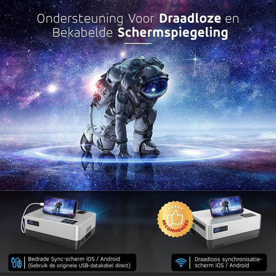 UpLiving® Thuisbioscoop set | Behuizing Zwart en 236cm Breed | 100 inch 16:9 | UpLiving™ LCD Mini Beamer met WiFi | UpLiving™ Beamerbeugel | UpLiving™ handmatig projectiescherm | Surround set Home Cinema | Projector | Mini beamer | Filmpakket
