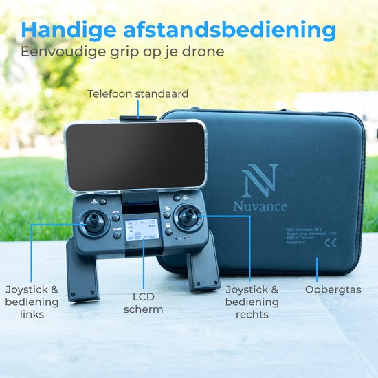 Nuvance - Drone met Camera en GPS - 1080p Mini Camera - voor Buiten en Binnen - inclusief Opbergtas en 3 Accu's - Mini Drone - Drone voor Kinderen en Volwassenen - Drones