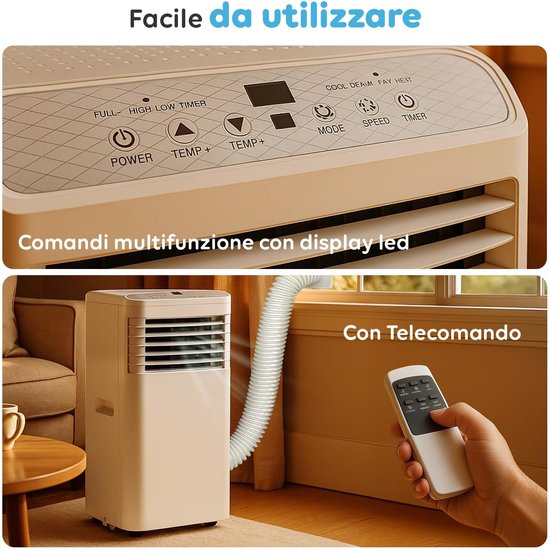 Mobiele airco - Draagbare koeler - Ruimte koelen - 3-in-1 functie - 9000 BTU - Wit