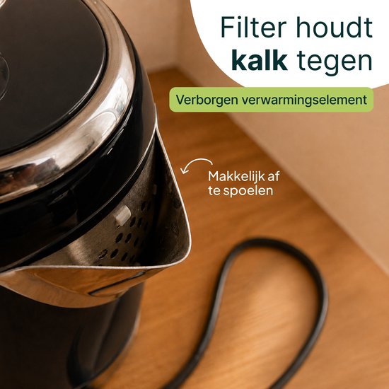Vivid Green Luxe Waterkoker 1.7L - Retro Design - 2200W - BPA-vrij - 360° - RVS - Zwart