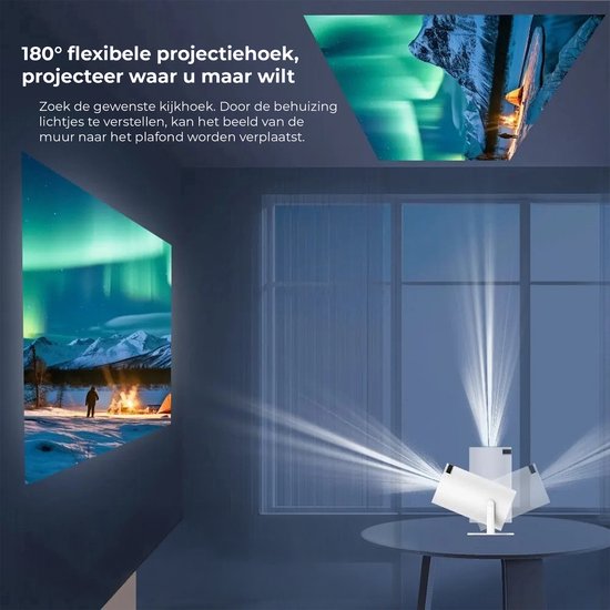 Ultieme Draagbare WiFi 6 Mini Beamer - 200 ANSI Lumen - Projector Streamen - BT 5.0 - Android - Home Cinema